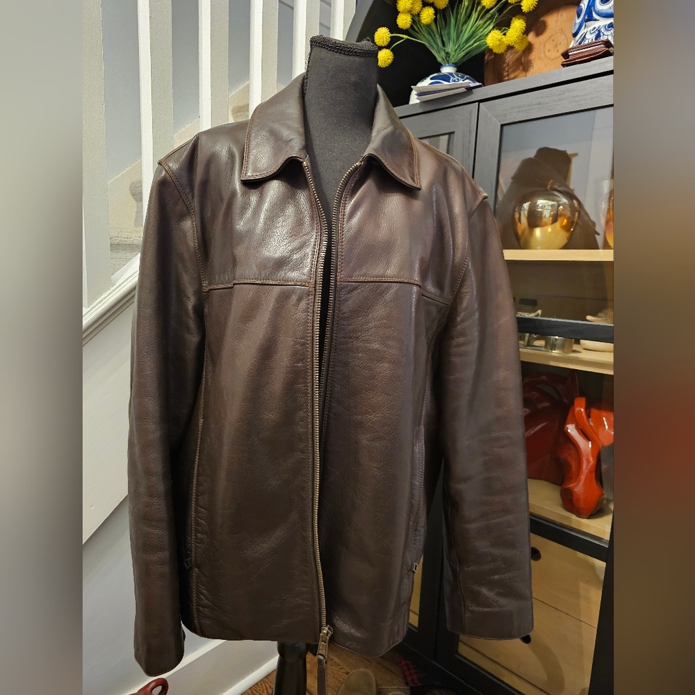 Classic Men's Marc New York Brown Leather Zip-Up Jacket